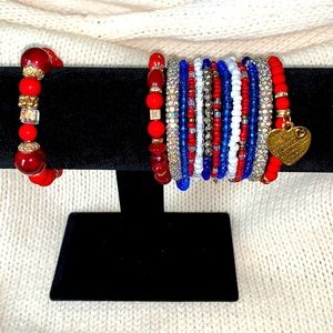Red White Blue Silver Bracelets